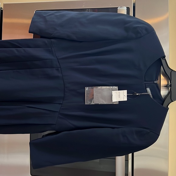 Classy navy hi lo dress with long sleeves - Picture 2 of 4